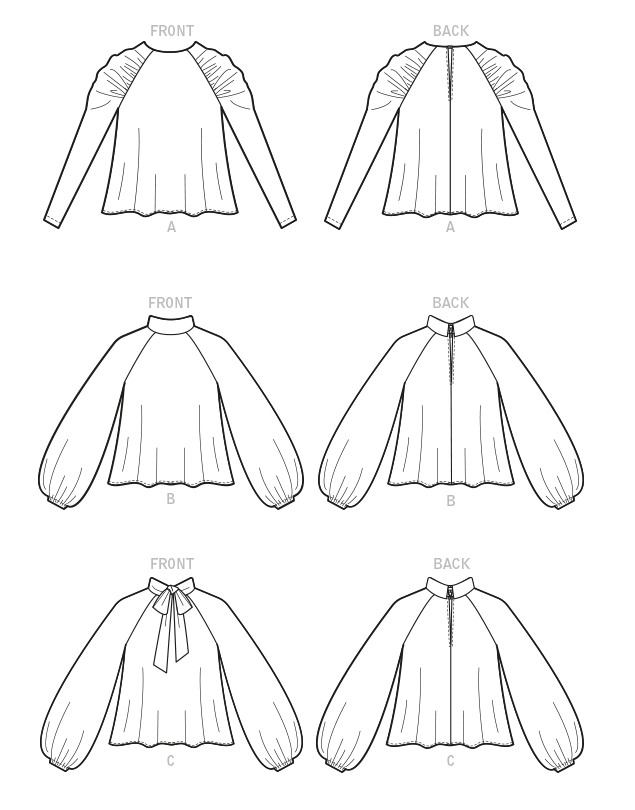 McCall's M8147 sewing pattern envelope showing the raglan sleeve top designs