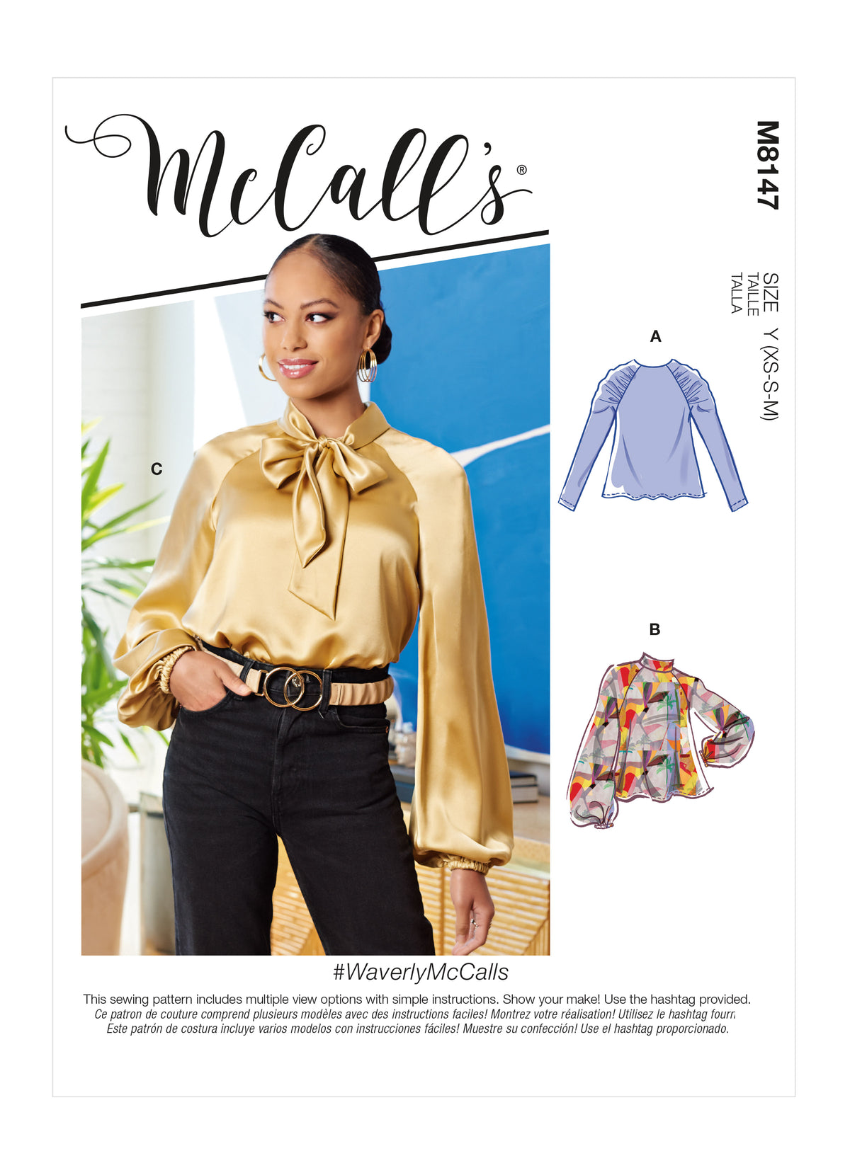 McCall's M8147 sewing pattern envelope showing the raglan sleeve top designs