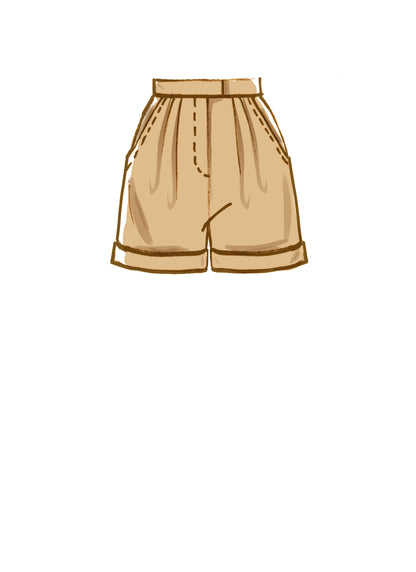 McCall's M8148 sewing pattern envelope showing the pleated trousers & shorts designs
