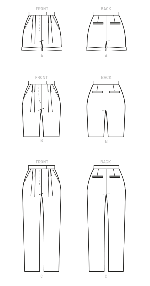McCall's M8148 sewing pattern envelope showing the pleated trousers & shorts designs