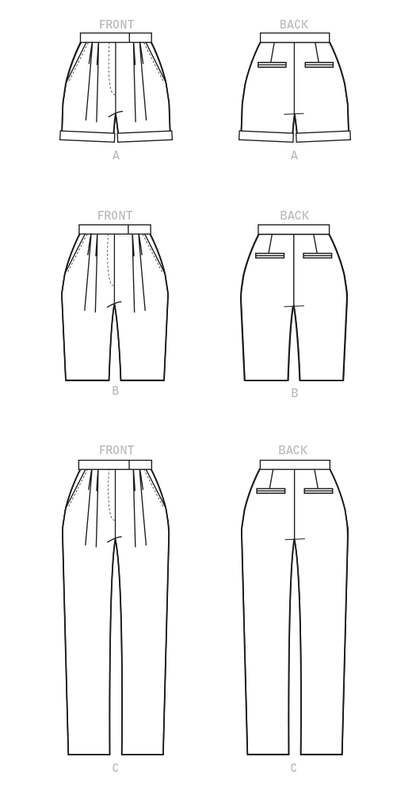 McCall's M8148 sewing pattern envelope showing the pleated trousers & shorts designs