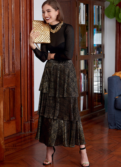 McCall's M8150 sewing pattern envelope showing the tiered flared skirt designs