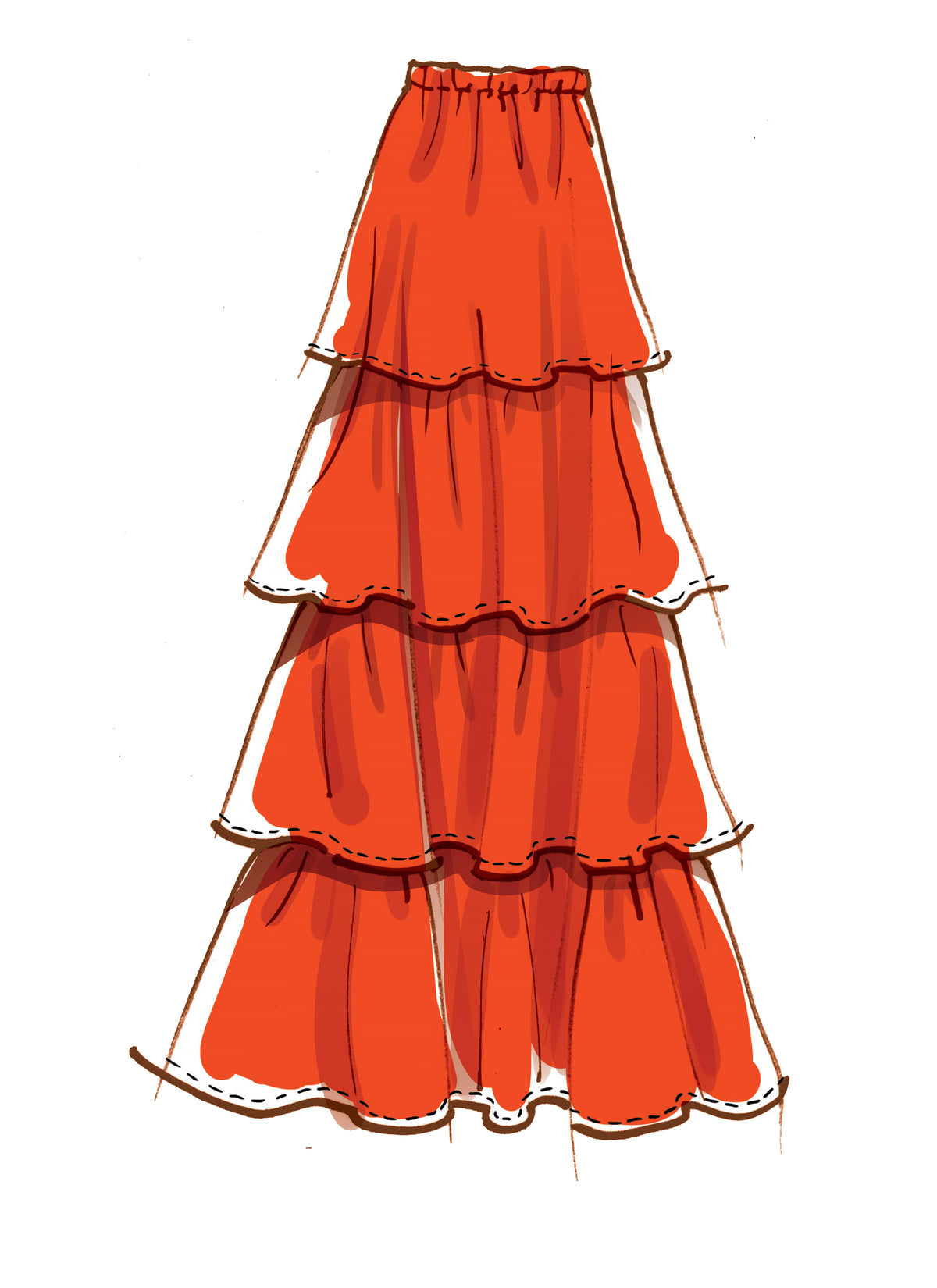 McCall's M8150 sewing pattern envelope showing the tiered flared skirt designs