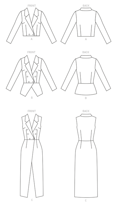 McCall's M8155 sewing pattern envelope showing the double breasted jacket & vest designs