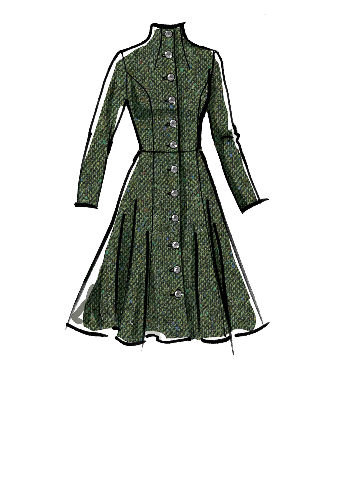 McCall's M8156 sewing pattern envelope showing the fit & flare princess seam coat designs