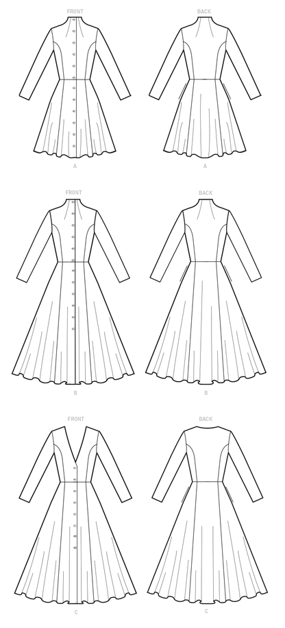 McCall's M8156 sewing pattern envelope showing the fit & flare princess seam coat designs