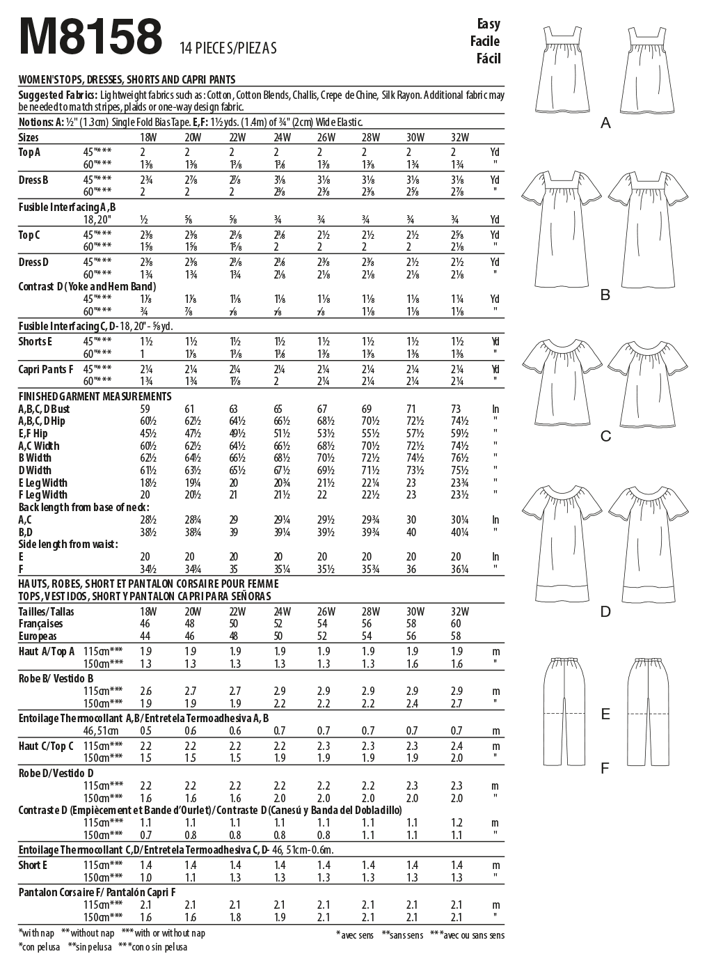 McCall's M8158 sewing pattern envelope showing the loose top & dress designs