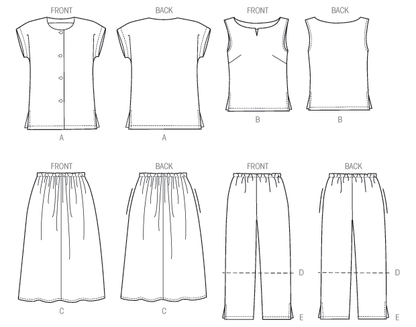 McCall's M8159 sewing pattern envelope showing the collarless button-down shirt designs