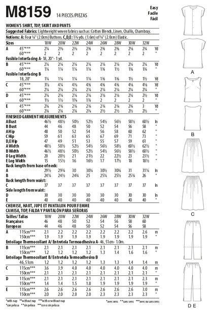 McCall's M8159 sewing pattern envelope showing the collarless button-down shirt designs