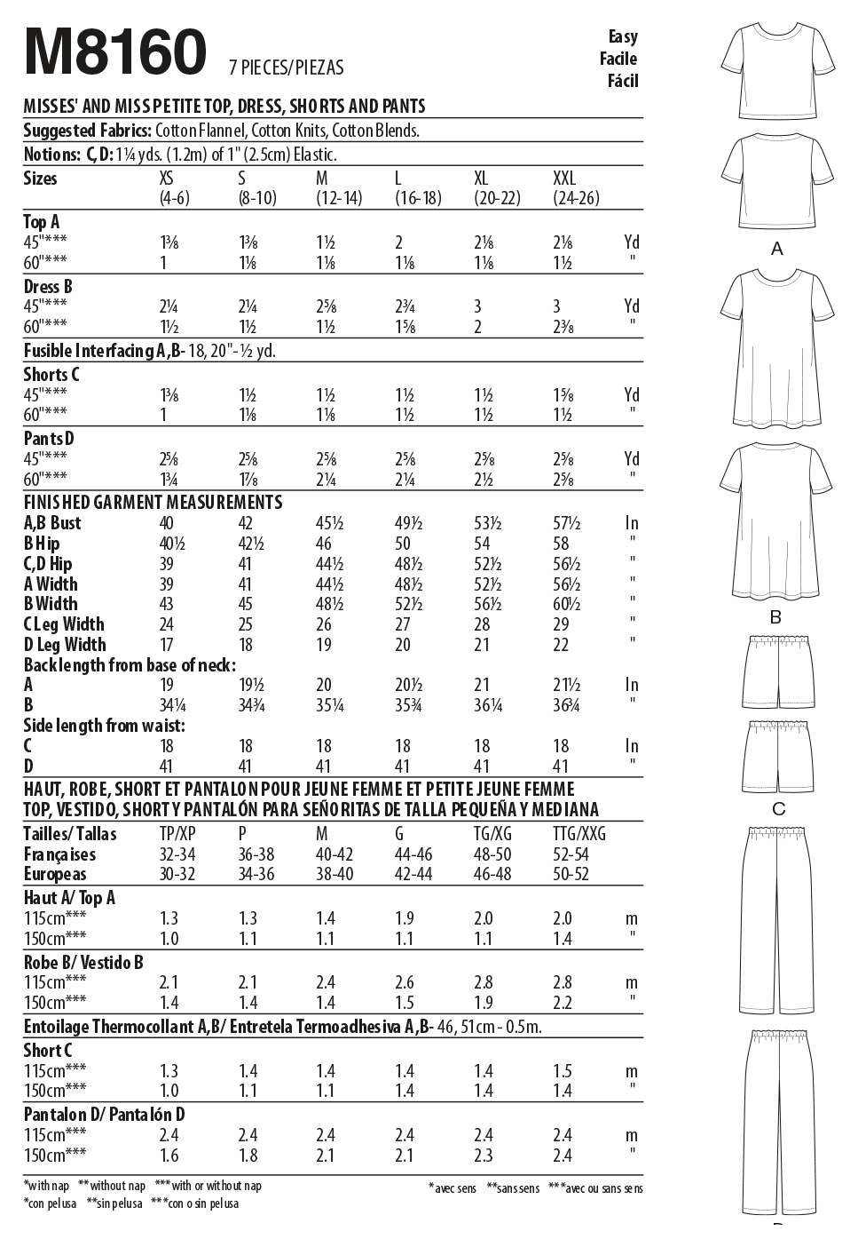McCall's M8160 sewing pattern envelope showing the loose pullover top & dress designs