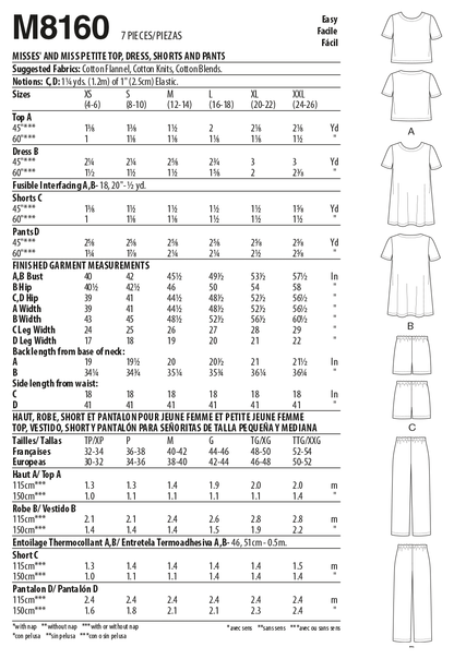 McCall's M8160 sewing pattern envelope showing the loose pullover top & dress designs