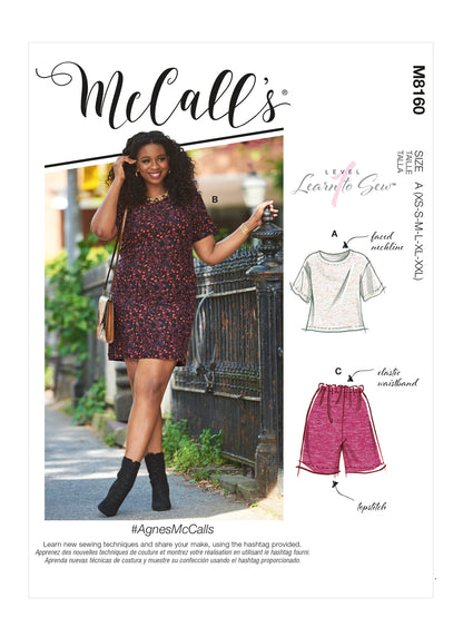 McCall's M8160 sewing pattern envelope showing the loose pullover top & dress designs