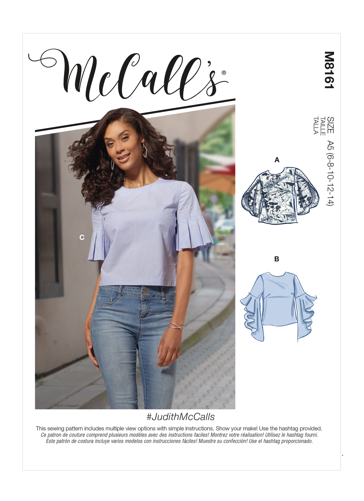 McCall's M8161 sewing pattern envelope showing the semi-fitted top designs