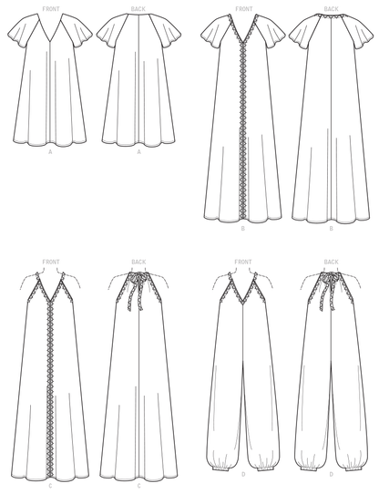 McCall's M8165 sewing pattern envelope showing very loose-fitting pullover dresses and a step-in jumpsuit