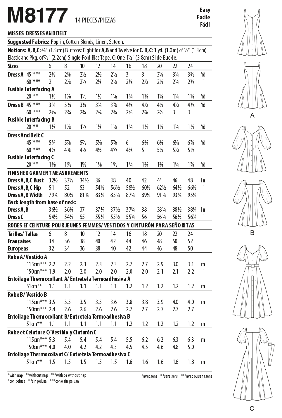 McCall's M8177 sewing pattern envelope showing a princess-seamed flared button dress