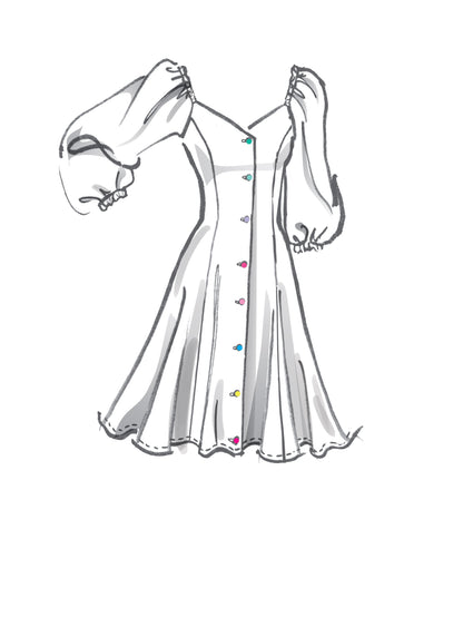 McCall's M8177 sewing pattern envelope showing a princess-seamed flared button dress