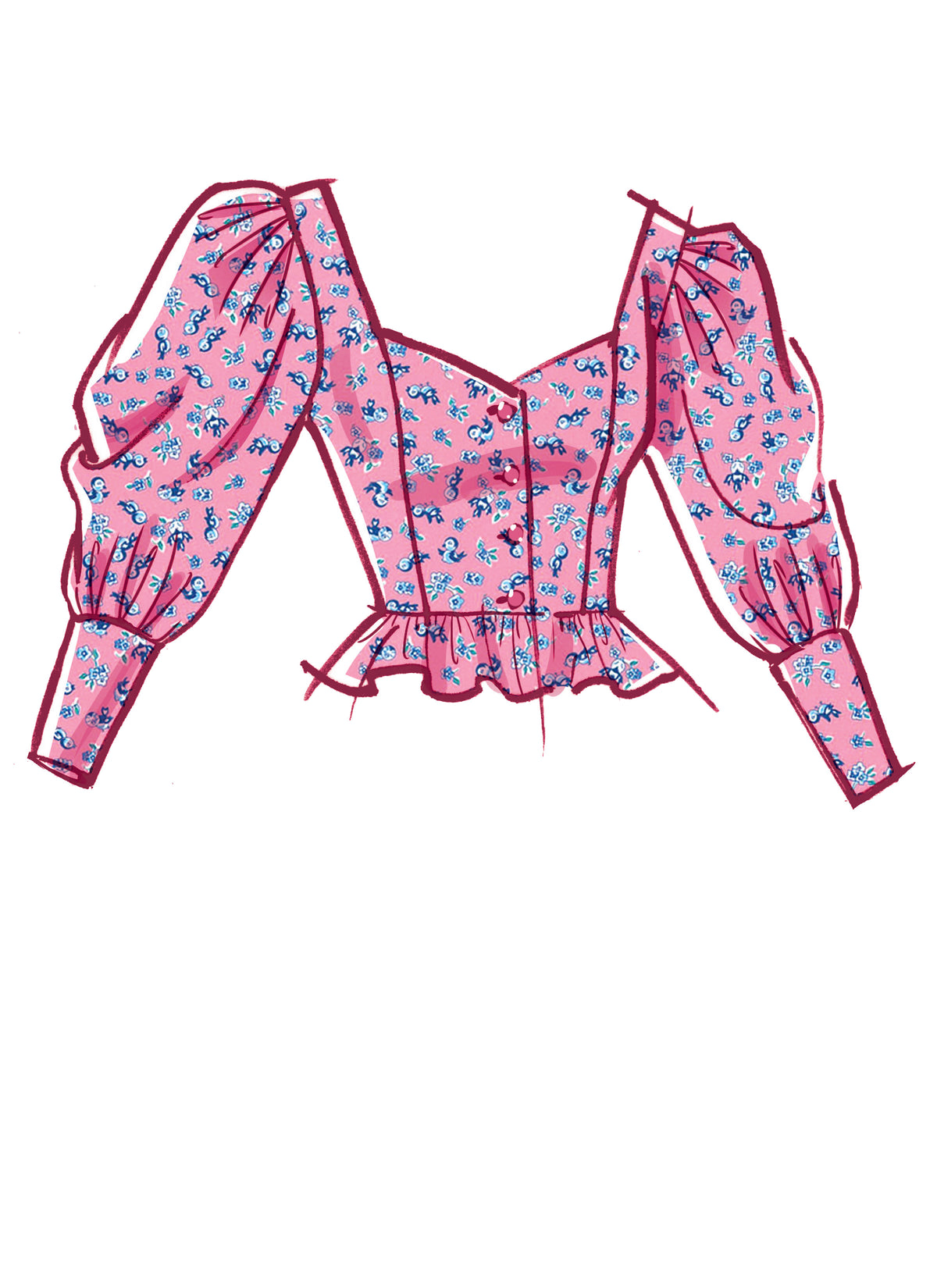 McCall's M8181 sewing pattern envelope showing a buttoned prairie-style peasant top with puff sleeves
