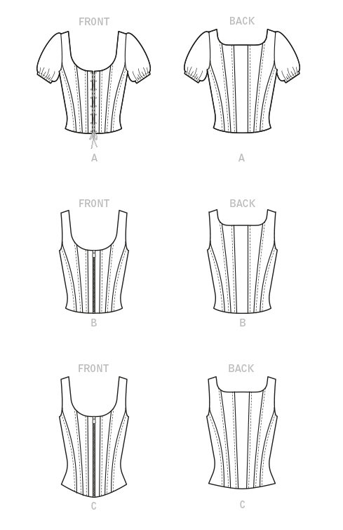 McCall's M8182 sewing pattern envelope showing a scoop neck boned corset top