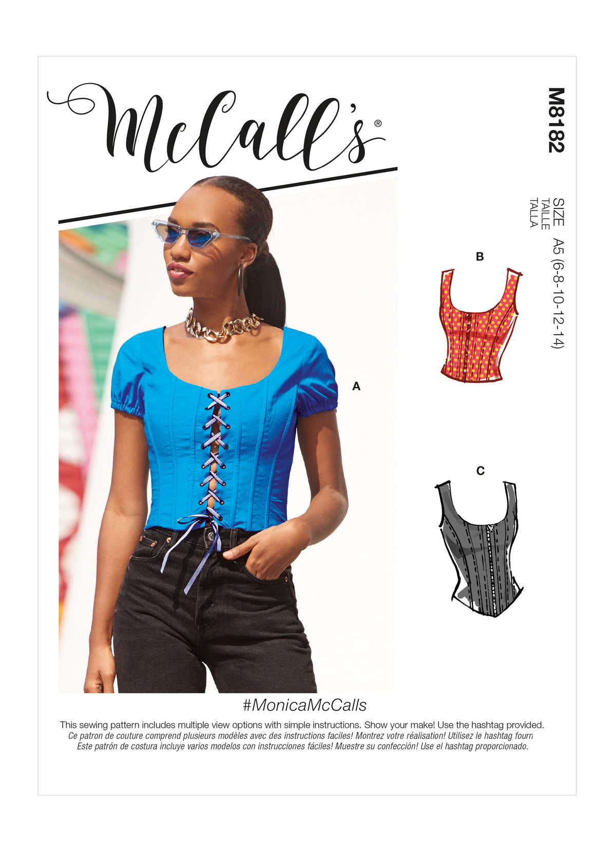 McCall's M8182 sewing pattern envelope showing a scoop neck boned corset top