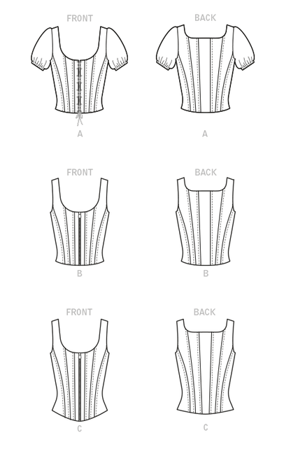 McCall's M8182 sewing pattern envelope showing a scoop neck boned corset top