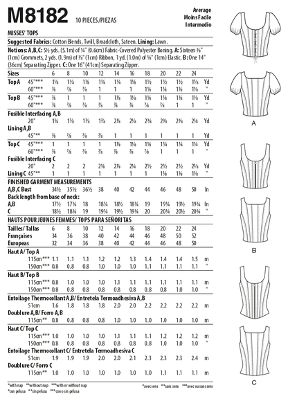 McCall's M8182 sewing pattern envelope showing a scoop neck boned corset top
