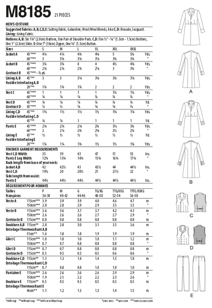 McCall's M8185 sewing pattern envelope showing a Victorian gentleman's costume