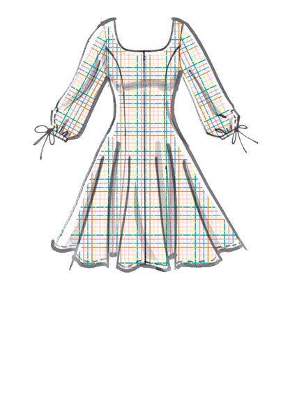 McCall's M8196 sewing pattern envelope showing fit and flare dresses