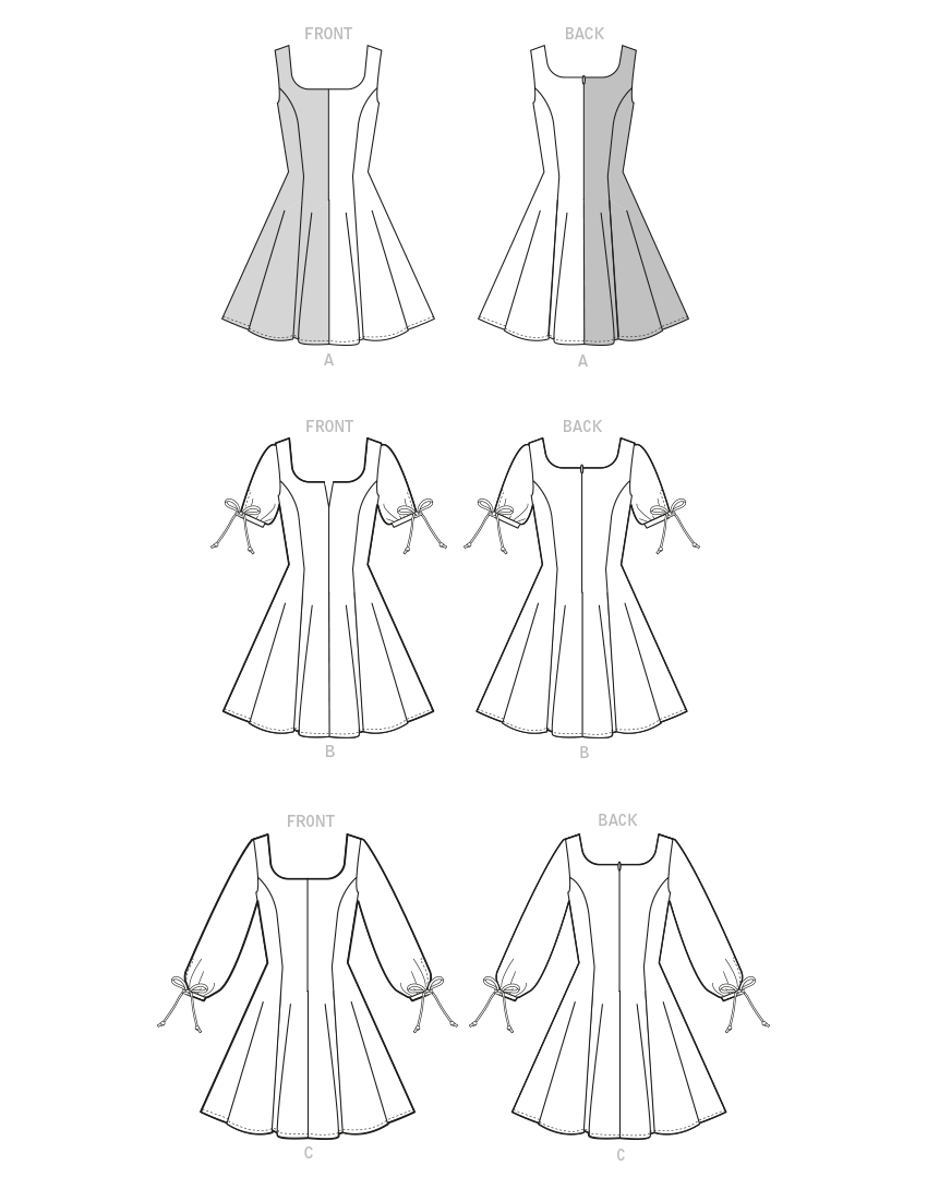 McCall's M8196 sewing pattern envelope showing fit and flare dresses