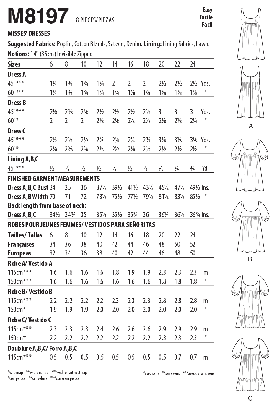 McCall's M8197 sewing pattern envelope showing baby doll dresses