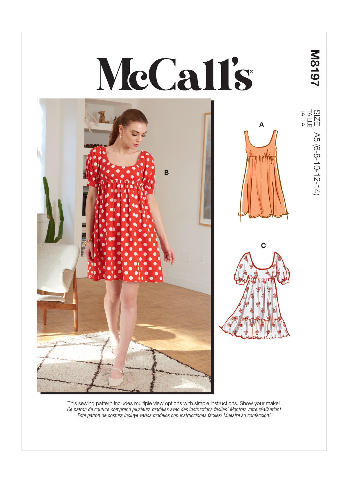 McCall's M8197 sewing pattern envelope showing baby doll dresses