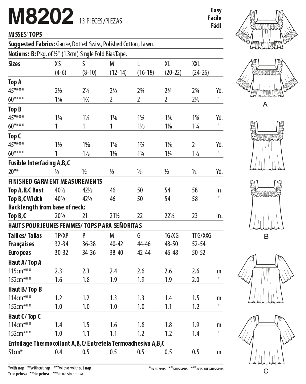 McCall's M8202 sewing pattern envelope showing a square neck top