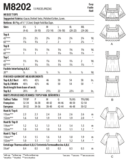 McCall's M8202 sewing pattern envelope showing a square neck top