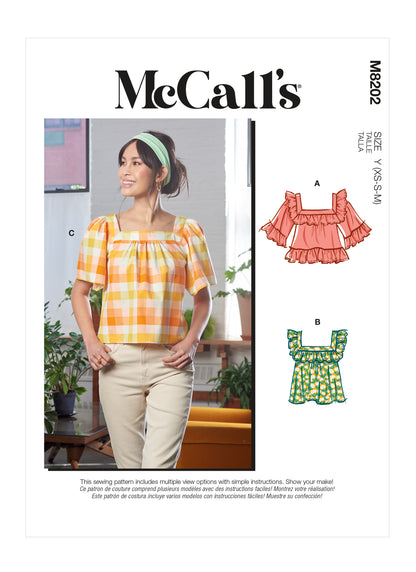 McCall's M8202 sewing pattern envelope showing a square neck top
