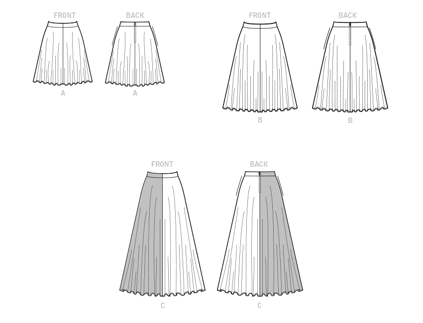 McCall's M8205 sewing pattern envelope showing full circle skirts