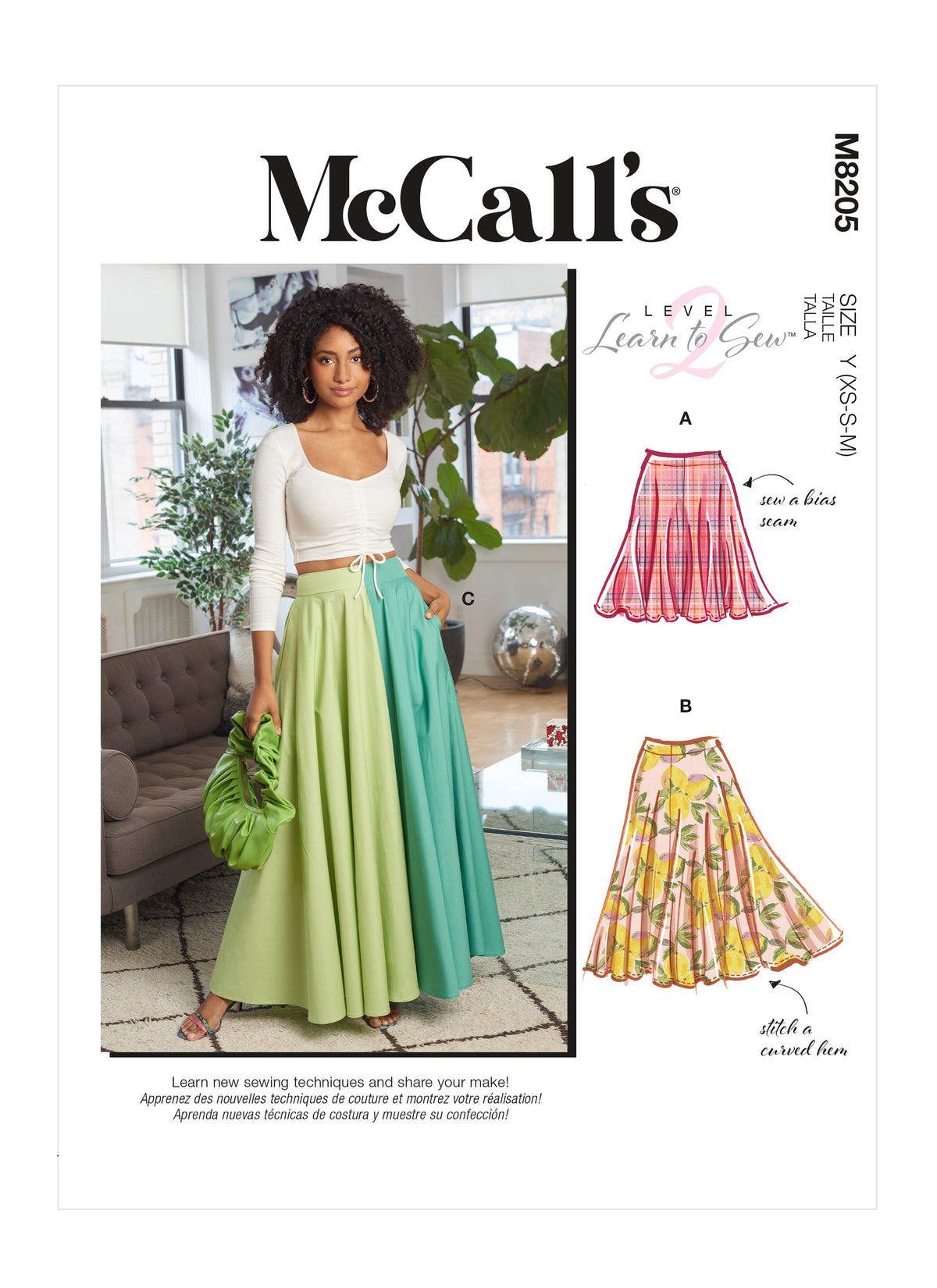 McCall's M8205 sewing pattern envelope showing full circle skirts