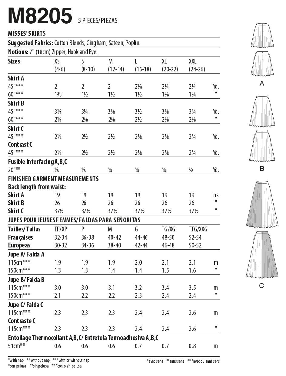 McCall's M8205 sewing pattern envelope showing full circle skirts