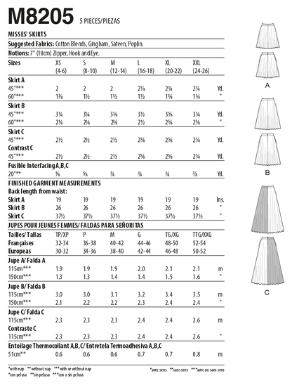 McCall's M8205 sewing pattern envelope showing full circle skirts