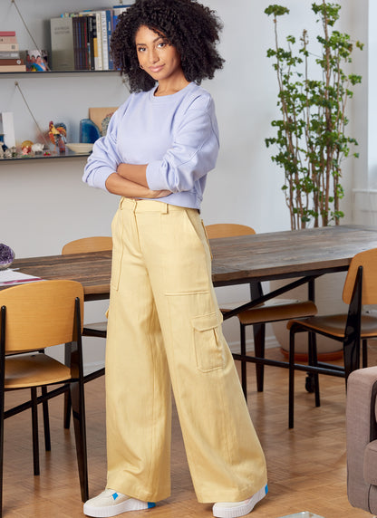 McCall's M8206 sewing pattern envelope showing carpenter, cargo or colour-blocked trousers