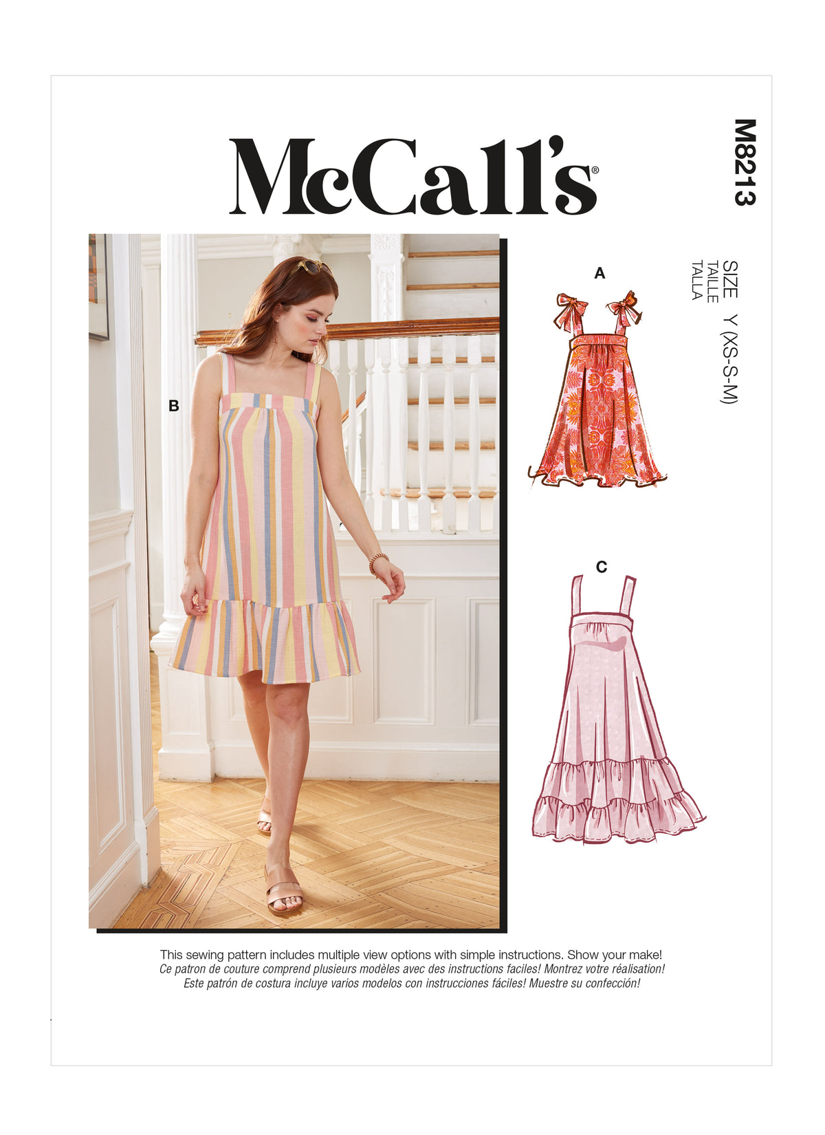 McCall's M8213 sewing pattern envelope showing pullover sundress designs