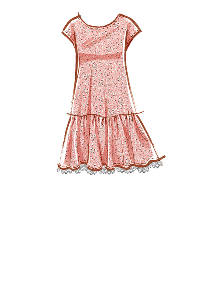 McCall's M8214 sewing pattern envelope showing drop waist dress and face mask designs