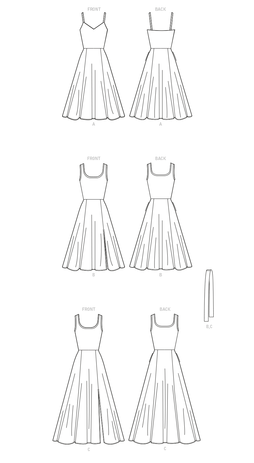 McCall's M8215 sewing pattern envelope showing knit fit and flare dress designs