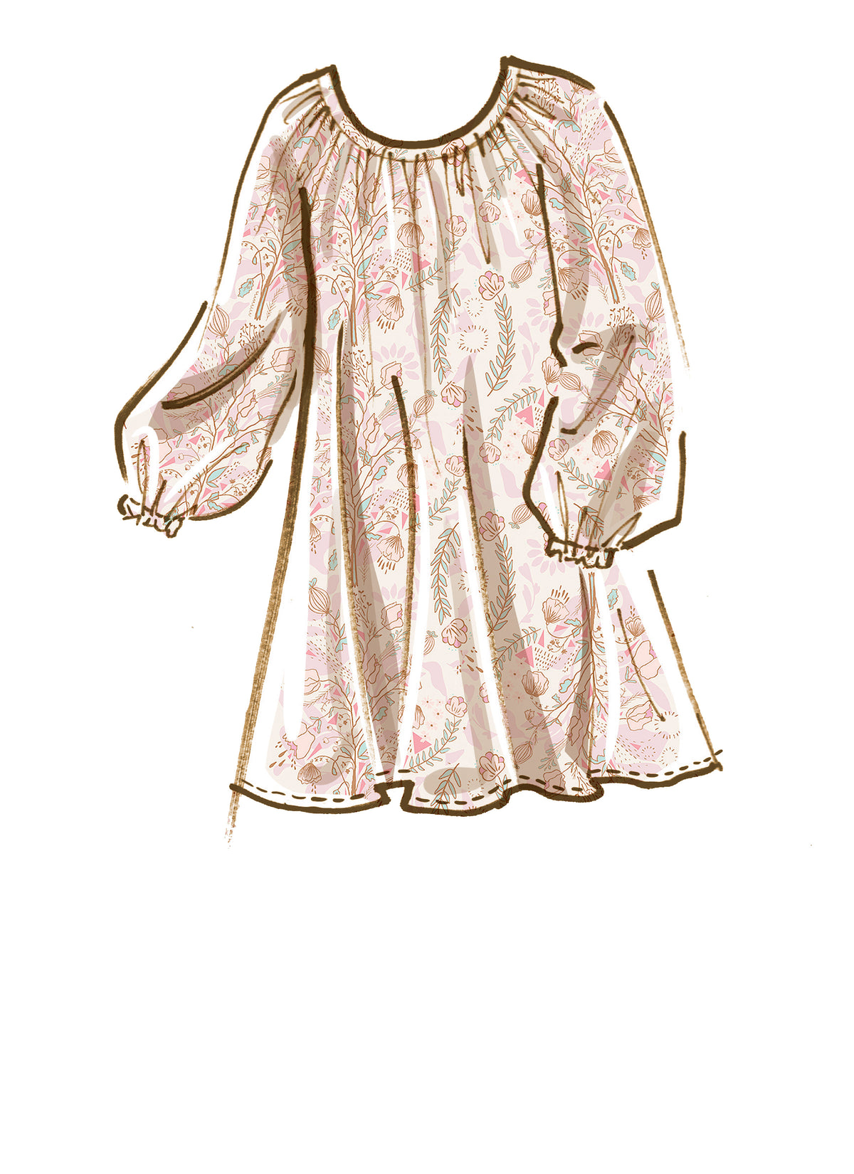 McCall's M8216 sewing pattern envelope showing gathered neckline dress designs