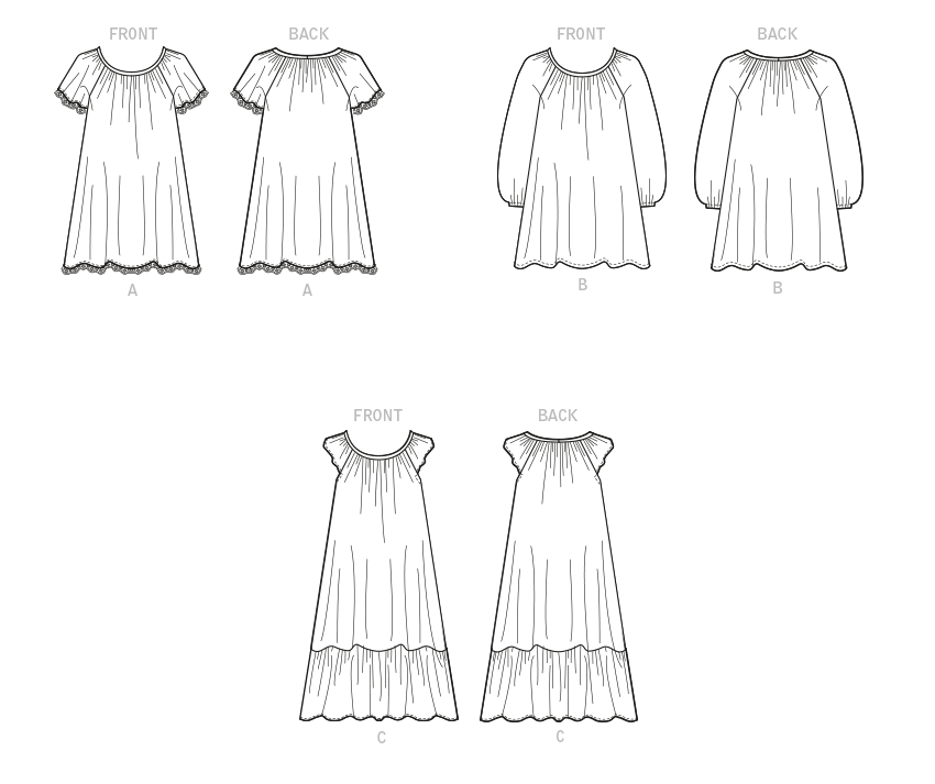 McCall's M8216 sewing pattern envelope showing gathered neckline dress designs