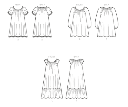 McCall's M8216 sewing pattern envelope showing gathered neckline dress designs