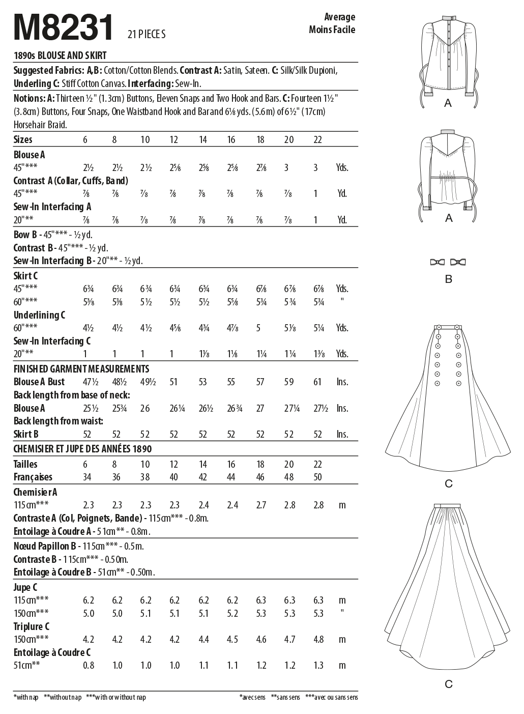 McCall's M8231 sewing pattern envelope showing button front blouse designs