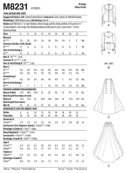 McCall's M8231 sewing pattern envelope showing button front blouse designs