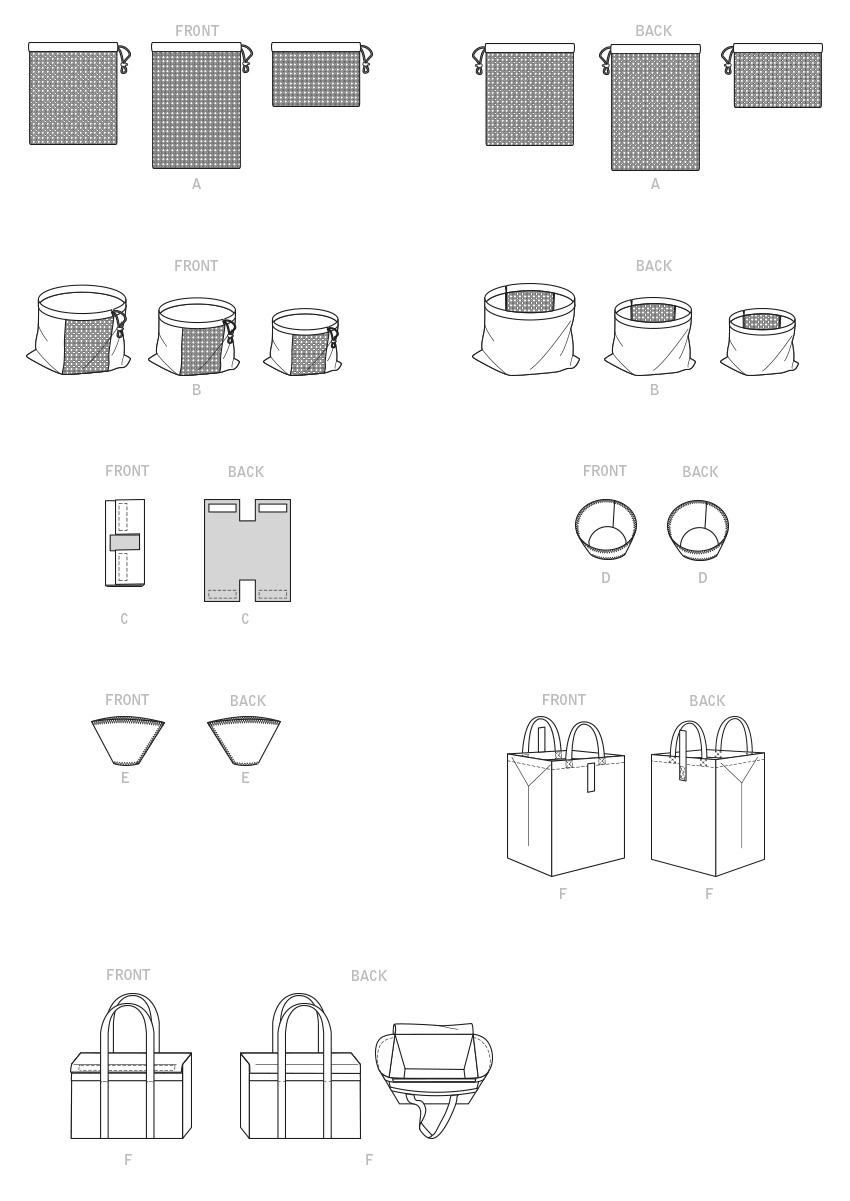 McCall's M8236 sewing pattern envelope showing reusable kitchen and shopping items designs