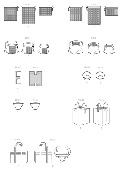 McCall's M8236 sewing pattern envelope showing reusable kitchen and shopping items designs
