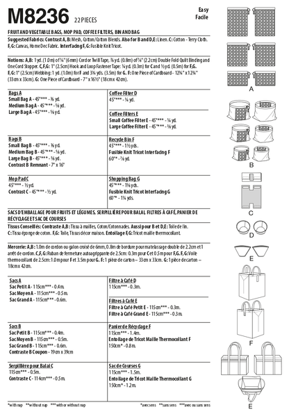 McCall's M8236 sewing pattern envelope showing reusable kitchen and shopping items designs