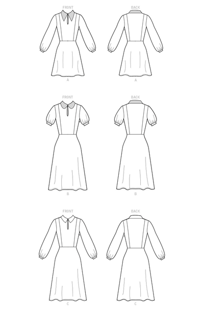 McCall's M8239 sewing pattern envelope showing collared fit and flare dress designs